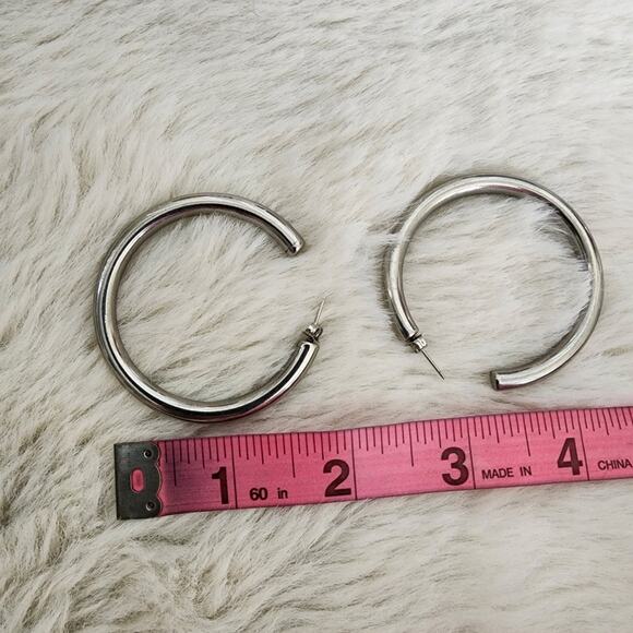 NEW Chunky Tube Hoop Earrings - Silver Rhodium Plated 2-Inch Statement Hoops - Picture 7 of 10